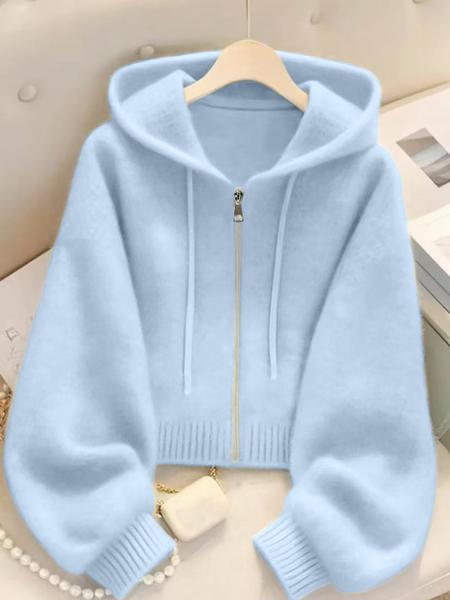 Long Sleeve Loose Knit Hoodie with Zipper Cardigan, Soft Comfortable Unique Design for Autumn & Winter Stylish Tops, Womenswear Long Sleeve Loose Knit Hoodie with Zipper Cardigan, Soft Comfortable Unique Design for Autumn & Winter Stylish Tops, Womenswear