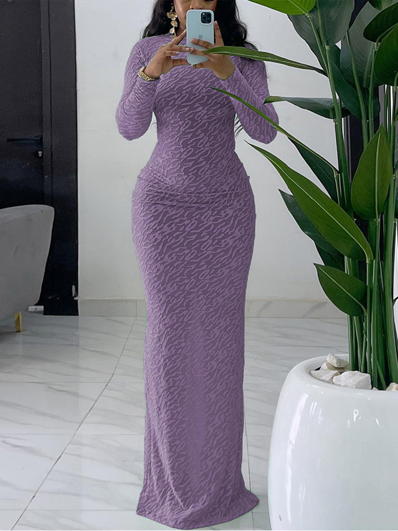 Women's Plain Solid Long Sleeve Bodycon Dress, Casual Fashion Mock Neck Maxi Dress for Daily Wear, Ladies Clothes for Spring Women's Plain Solid Long Sleeve Bodycon Dress, Casual Fashion Mock Neck Maxi Dress for Daily Wear, Ladies Clothes for Spring