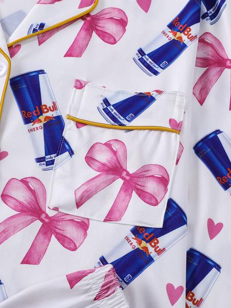 women's 2-piece set with bow and heart design, long sleeve top, long pants with small pockets, comfortable, Soft-Touch Fabric, elastic waistband, suitable for all seasons, casual loungewear, pajamas women's 2-piece set with bow and heart design, long sleeve top, long pants with small pockets, comfortable, Soft-Touch Fabric, elastic waistband, suitable for all seasons, casual loungewear, pajamas