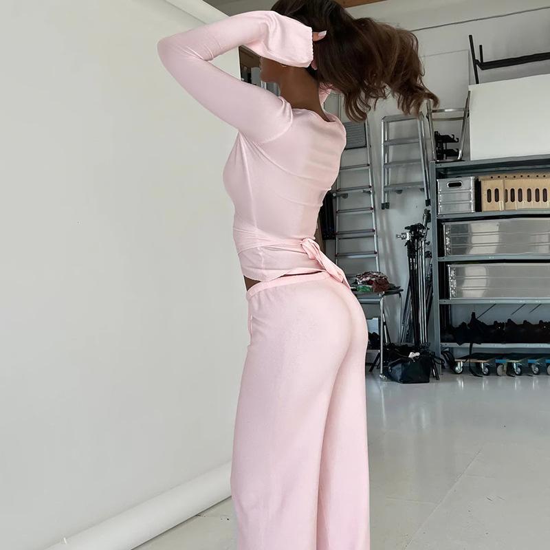 V Neck Sexy Top + Fashion Long Pants Christmas Holiday Atmosphere Set, Slim-Fitting, Plain Pattern, Spring & Fall Style V Neck Sexy Top + Fashion Long Pants Christmas Holiday Atmosphere Set, Slim-Fitting, Plain Pattern, Spring & Fall Style