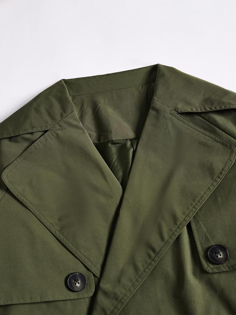 KatchMe Women's Commuter Notch Lapel Double Breasted Detachable Belt Trench Coat, Fall & Winter Plain Wrap Tie Waist Outerwear Jacket, Elegant Trench Coat