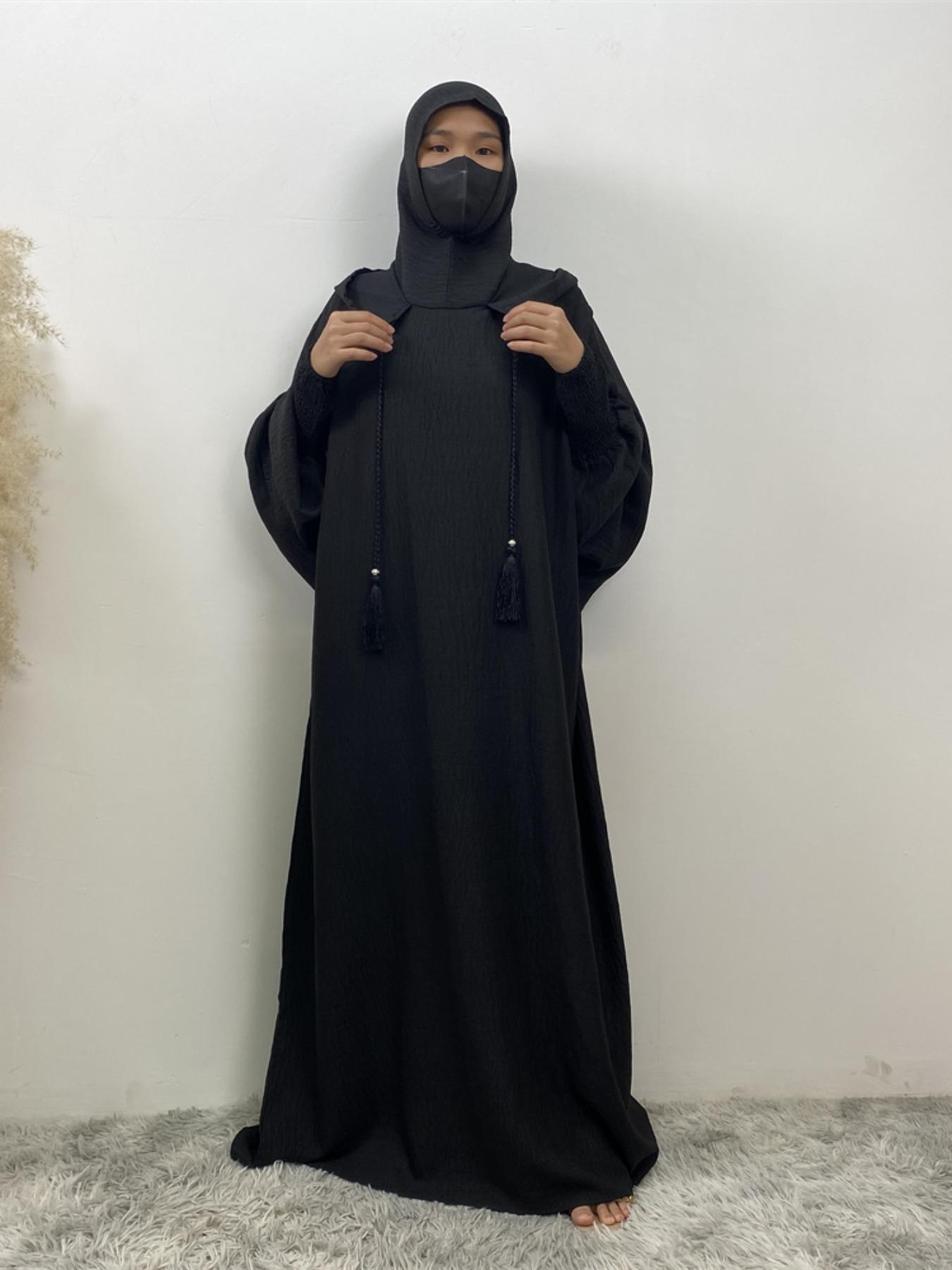 Women's Solid Hooded Dress, Casual Long Sleeve Dress for Fall & Winter, Women's Islamic Clothing for Daily Wear, Modesty Muslim Clothing Women's Solid Hooded Dress, Casual Long Sleeve Dress for Fall & Winter, Women's Islamic Clothing for Daily Wear, Modesty Muslim Clothing