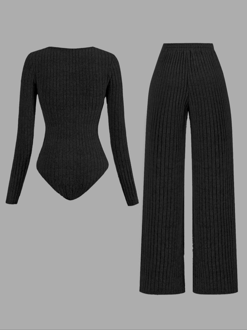 Women's Slim-Fit Solid Color Ribbed Fleece Jumpsuit Set, Wide Leg Pants, Fashionable Comfortable Fabric for Daily Wear Women's Slim-Fit Solid Color Ribbed Fleece Jumpsuit Set, Wide Leg Pants, Fashionable Comfortable Fabric for Daily Wear