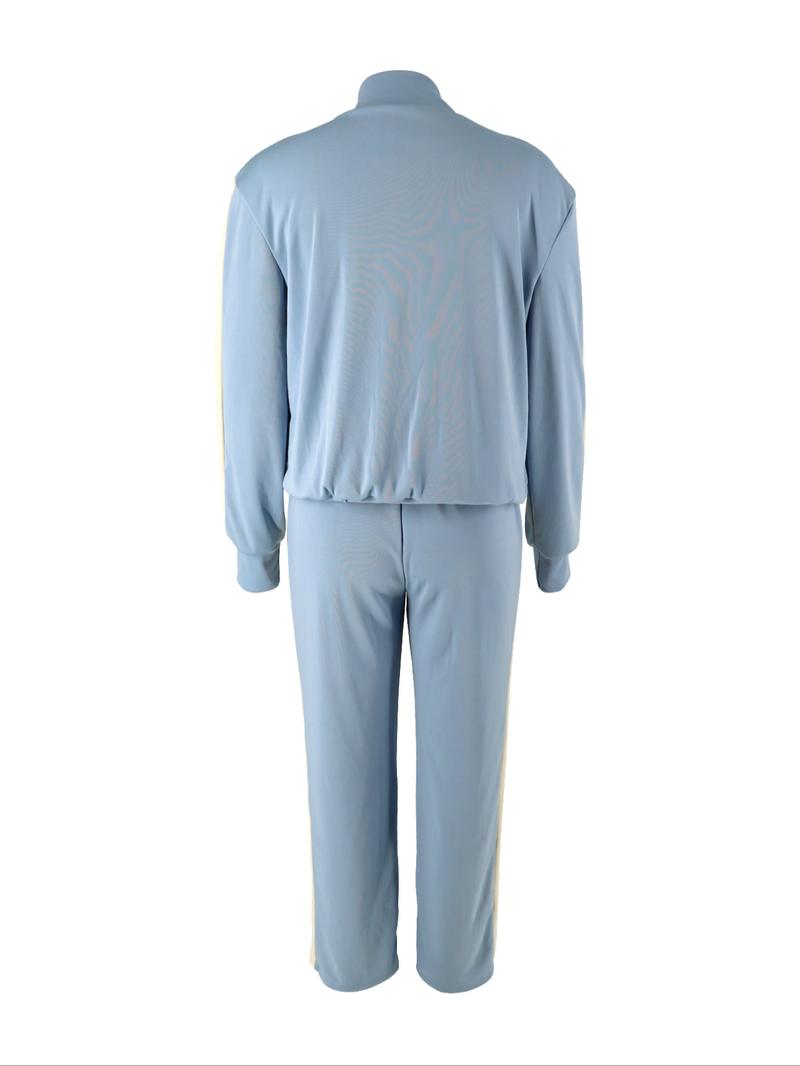 Two-piece Set Women's Patchwork Top & Wide Leg Pants Set, Casual Long Sleeve Outerwear & Pants for Daily Wear, Ladies Summer Clothes Two-piece Set Women's Patchwork Top & Wide Leg Pants Set, Casual Long Sleeve Outerwear & Pants for Daily Wear, Ladies Summer Clothes