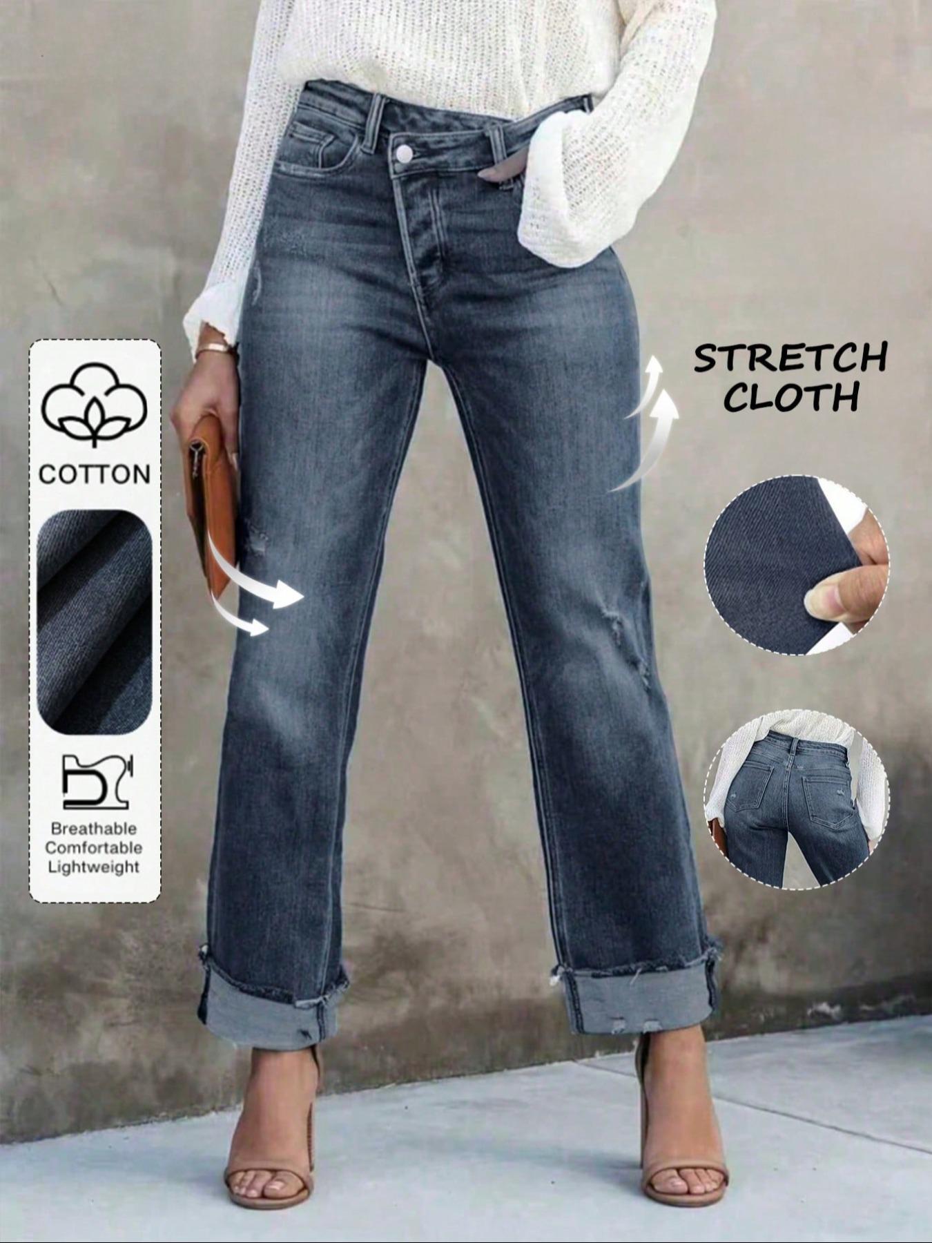 Women's Solid Color Jeans, Casual Comfy Denim Pants for Daily Wear, Ladies Bottoms for All Seasons Women's Solid Color Jeans, Casual Comfy Denim Pants for Daily Wear, Ladies Bottoms for All Seasons