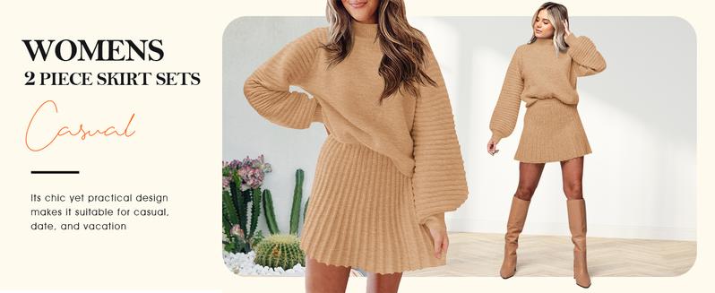 Imily Bela Women's 2 Piece Outfits 2025 Long Sleeve Mock Neck Ribbed Sweaters And Mini Skirt Two Piece Sets