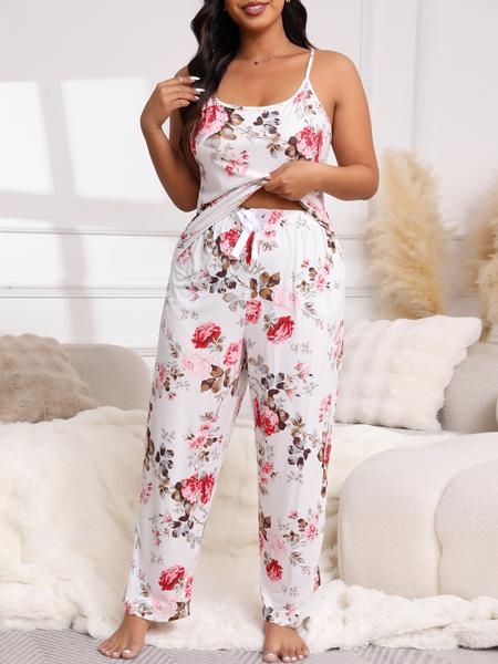 【Plus Size】 Three-Piece Set Floral Print Belted Lounge Robe & Cami Top & Elastic Waist Pants Pyjama Set, Elegant Comfy Drop Shoulder Long Sleeve Robe & Sleeveless Top & Bow Decor Trousers PJ Set, Women's Sleepwear for Spring & Fall, Pajamas 【Plus Size】 Three-Piece Set Floral Print Belted Lounge Robe & Cami Top & Elastic Waist Pants Pyjama Set, Elegant Comfy Drop Shoulder Long Sleeve Robe & Sleeveless Top & Bow Decor Trousers PJ Set, Women's Sleepwear for Spring & Fall, Pajamas