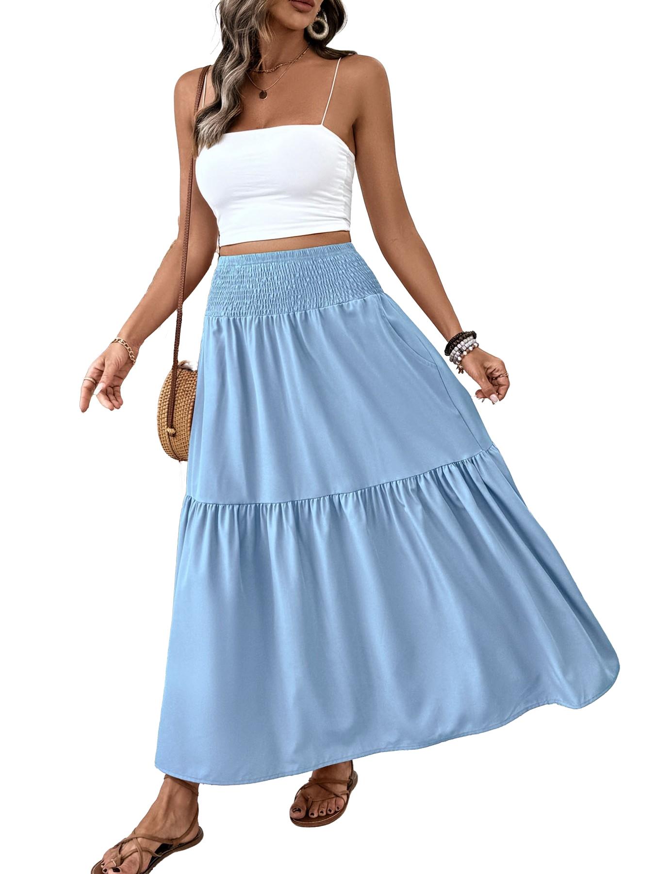 Women's Ditsy Floral Vintage Casual Vacation Layered A-Line Skirt, Elegant Long Skirt for Spring & Fall, All over Print Fitted Style Women's Ditsy Floral Vintage Casual Vacation Layered A-Line Skirt, Elegant Long Skirt for Spring & Fall, All over Print Fitted Style