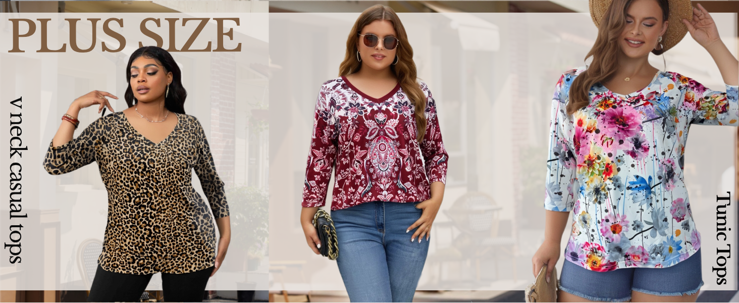 plus size women 3/4 sleeve tops