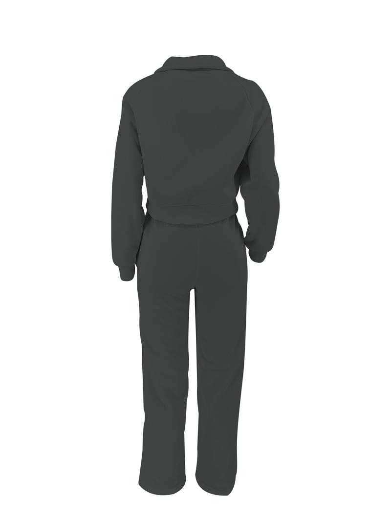 Women's Solid Long Sleeve Sweatshirt & Drawstring Waist Pants Set, Casual Fashion Cozy Two-piece Outfits for Daily Outdoor Wear, Women Clothes for All Seasons