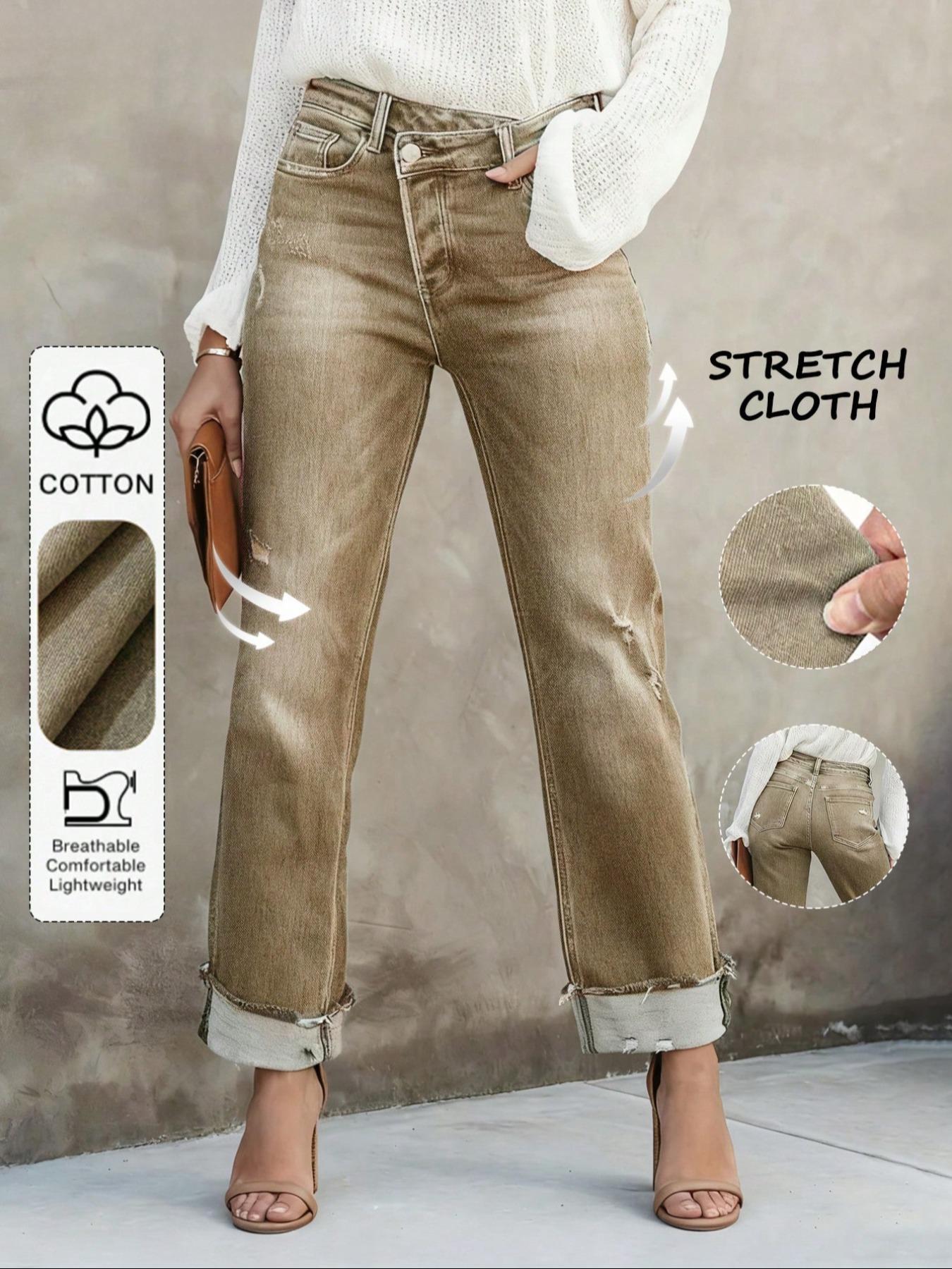 Women's Solid Color Jeans, Casual Comfy Denim Pants for Daily Wear, Ladies Bottoms for All Seasons Women's Solid Color Jeans, Casual Comfy Denim Pants for Daily Wear, Ladies Bottoms for All Seasons
