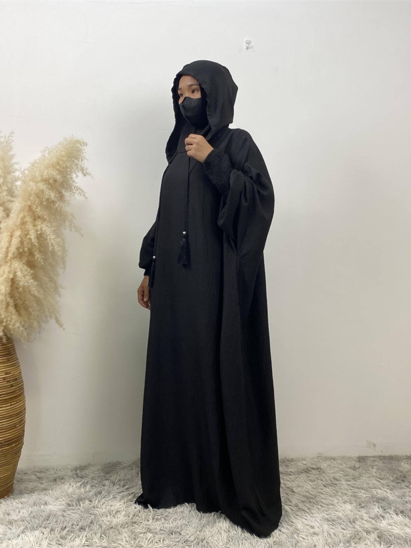 Women's Solid Hooded Dress, Casual Long Sleeve Dress for Fall & Winter, Women's Islamic Clothing for Daily Wear, Modesty Muslim Clothing Women's Solid Hooded Dress, Casual Long Sleeve Dress for Fall & Winter, Women's Islamic Clothing for Daily Wear, Modesty Muslim Clothing