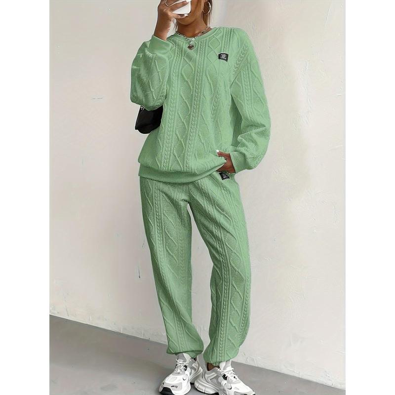 2026Women's Cozy Textured Pants Set - Soft Long Sleeve Crew Neck Sweatshirt, Comfortable Jogger Sweatpants Outfit, Casual Wear Daily Life, Suits Chic Womenswear Clothes Polyester2026 2026Women's Cozy Textured Pants Set - Soft Long Sleeve Crew Neck Sweatshirt, Comfortable Jogger Sweatpants Outfit, Casual Wear Daily Life, Suits Chic Womenswear Clothes Polyester2026