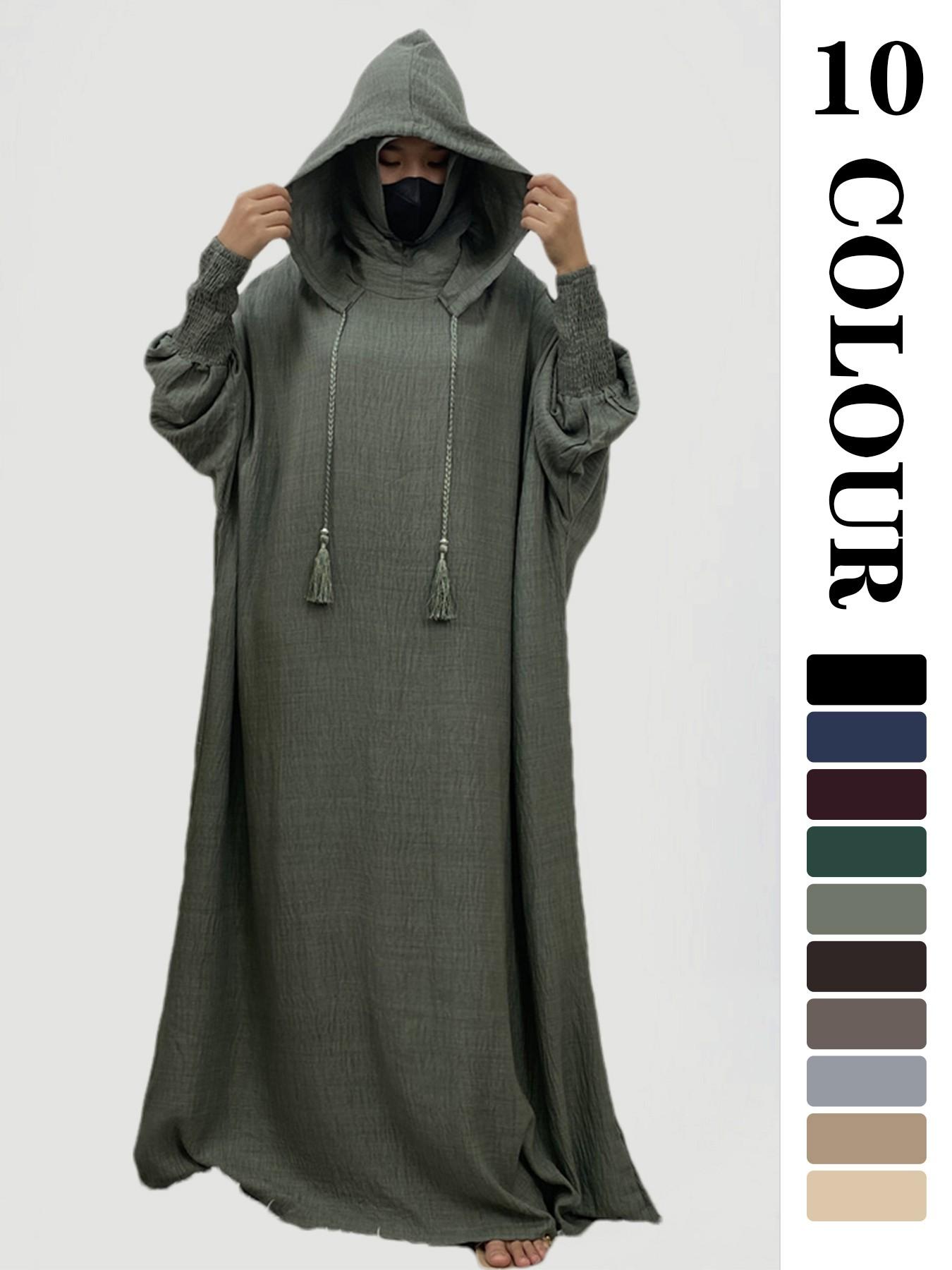 Women's Solid Hooded Dress, Casual Long Sleeve Dress for Fall & Winter, Women's Islamic Clothing for Daily Wear, Modesty Muslim Clothing Women's Solid Hooded Dress, Casual Long Sleeve Dress for Fall & Winter, Women's Islamic Clothing for Daily Wear, Modesty Muslim Clothing