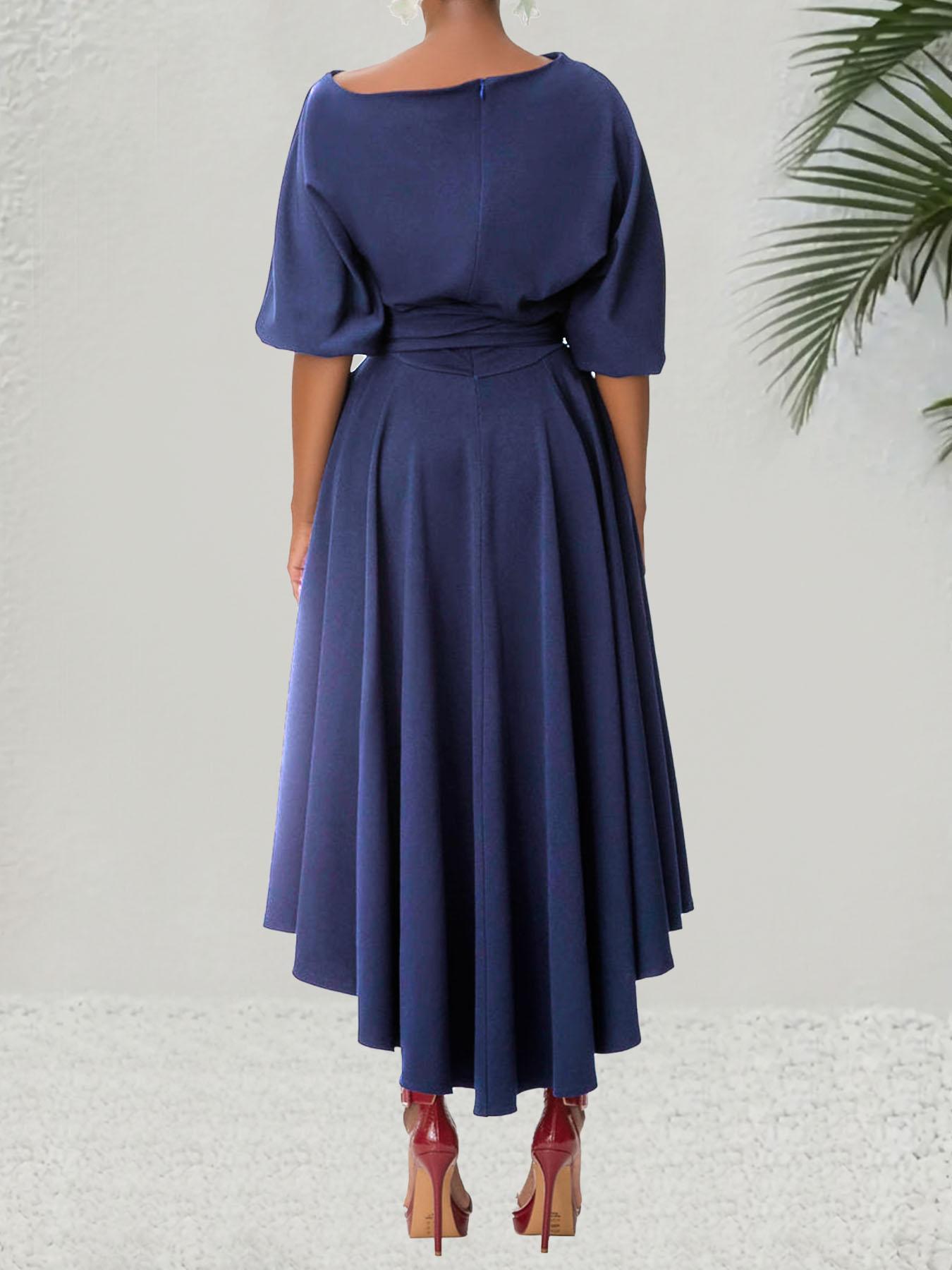 Women's Plain Belted Split Boat Neck Dress, Elegant Bishop Sleeve A Line Dress for Summer, Summer Outfits 2024, Fashion Women's Dress for Casual Daily Wear, Womenswear Women's Plain Belted Split Boat Neck Dress, Elegant Bishop Sleeve A Line Dress for Summer, Summer Outfits 2024, Fashion Women's Dress for Casual Daily Wear, Womenswear