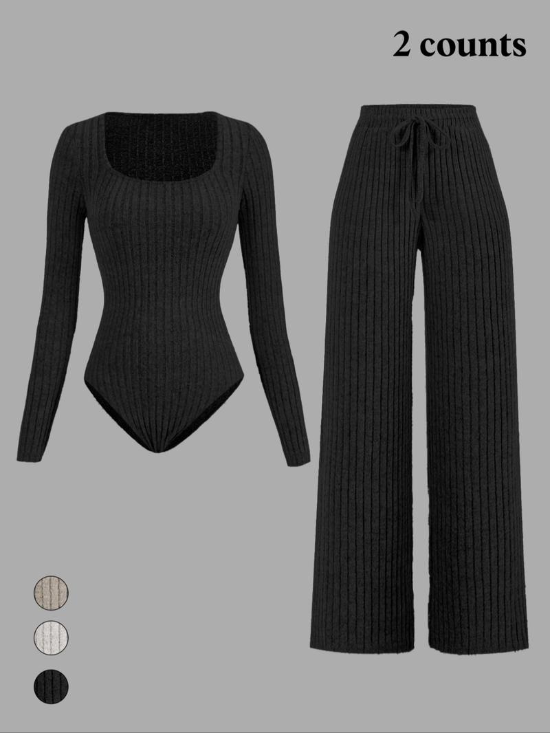 Women's Slim-Fit Solid Color Ribbed Fleece Jumpsuit Set, Wide Leg Pants, Fashionable Comfortable Fabric for Daily Wear Women's Slim-Fit Solid Color Ribbed Fleece Jumpsuit Set, Wide Leg Pants, Fashionable Comfortable Fabric for Daily Wear