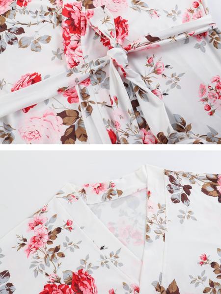 【Plus Size】 Three-Piece Set Floral Print Belted Lounge Robe & Cami Top & Elastic Waist Pants Pyjama Set, Elegant Comfy Drop Shoulder Long Sleeve Robe & Sleeveless Top & Bow Decor Trousers PJ Set, Women's Sleepwear for Spring & Fall, Pajamas 【Plus Size】 Three-Piece Set Floral Print Belted Lounge Robe & Cami Top & Elastic Waist Pants Pyjama Set, Elegant Comfy Drop Shoulder Long Sleeve Robe & Sleeveless Top & Bow Decor Trousers PJ Set, Women's Sleepwear for Spring & Fall, Pajamas