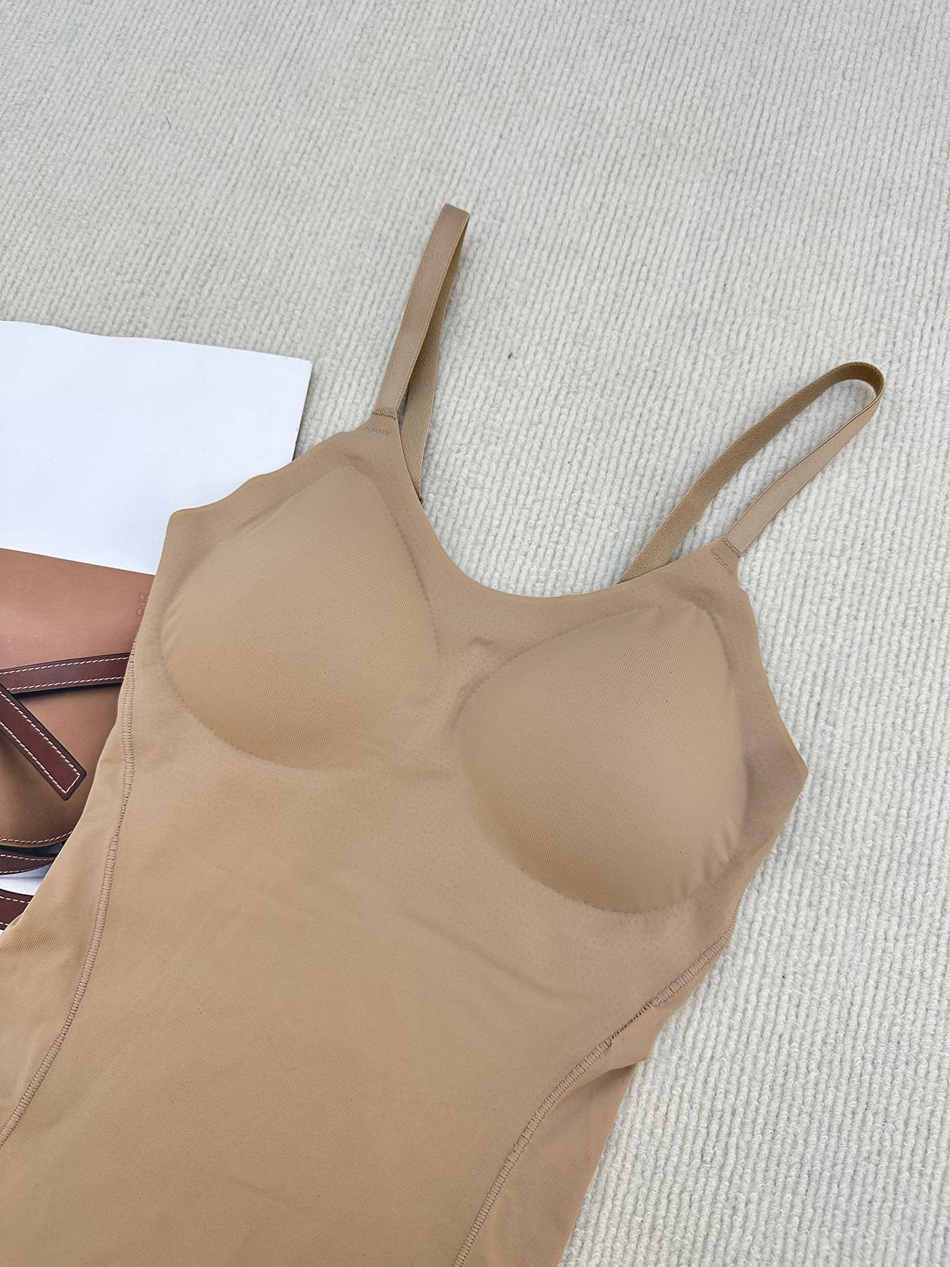 Women's Adjustable Spaghetti Strap Backless Padded Shapewear Bodysuit, Summer Clothes Women, Knitted Solid Ruched Seamless Wireless Basic Bodysuit for Summer, Women's Shapewear for Everyday Wear Women's Adjustable Spaghetti Strap Backless Padded Shapewear Bodysuit, Summer Clothes Women, Knitted Solid Ruched Seamless Wireless Basic Bodysuit for Summer, Women's Shapewear for Everyday Wear