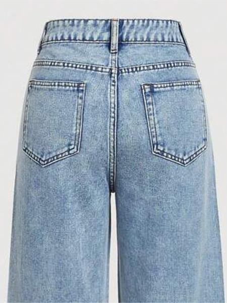 Women's Elegant High-Waisted Wide-Leg Jeans, Fitted Woven Fabric, Rhinestone Embellished, All-Season Fashion Pants Women's Elegant High-Waisted Wide-Leg Jeans, Fitted Woven Fabric, Rhinestone Embellished, All-Season Fashion Pants