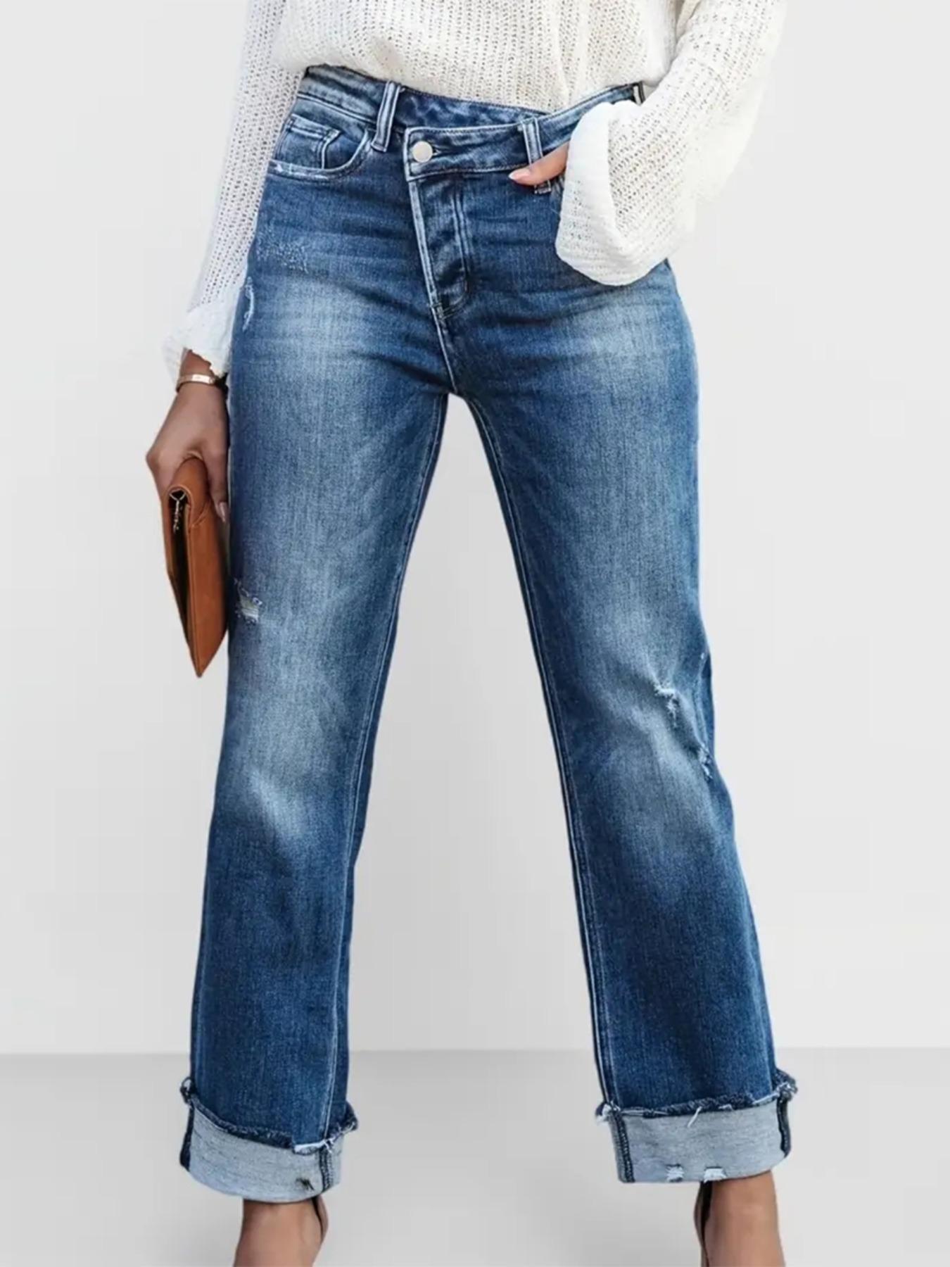 Women's Solid Color Jeans, Casual Comfy Denim Pants for Daily Wear, Ladies Bottoms for All Seasons Women's Solid Color Jeans, Casual Comfy Denim Pants for Daily Wear, Ladies Bottoms for All Seasons