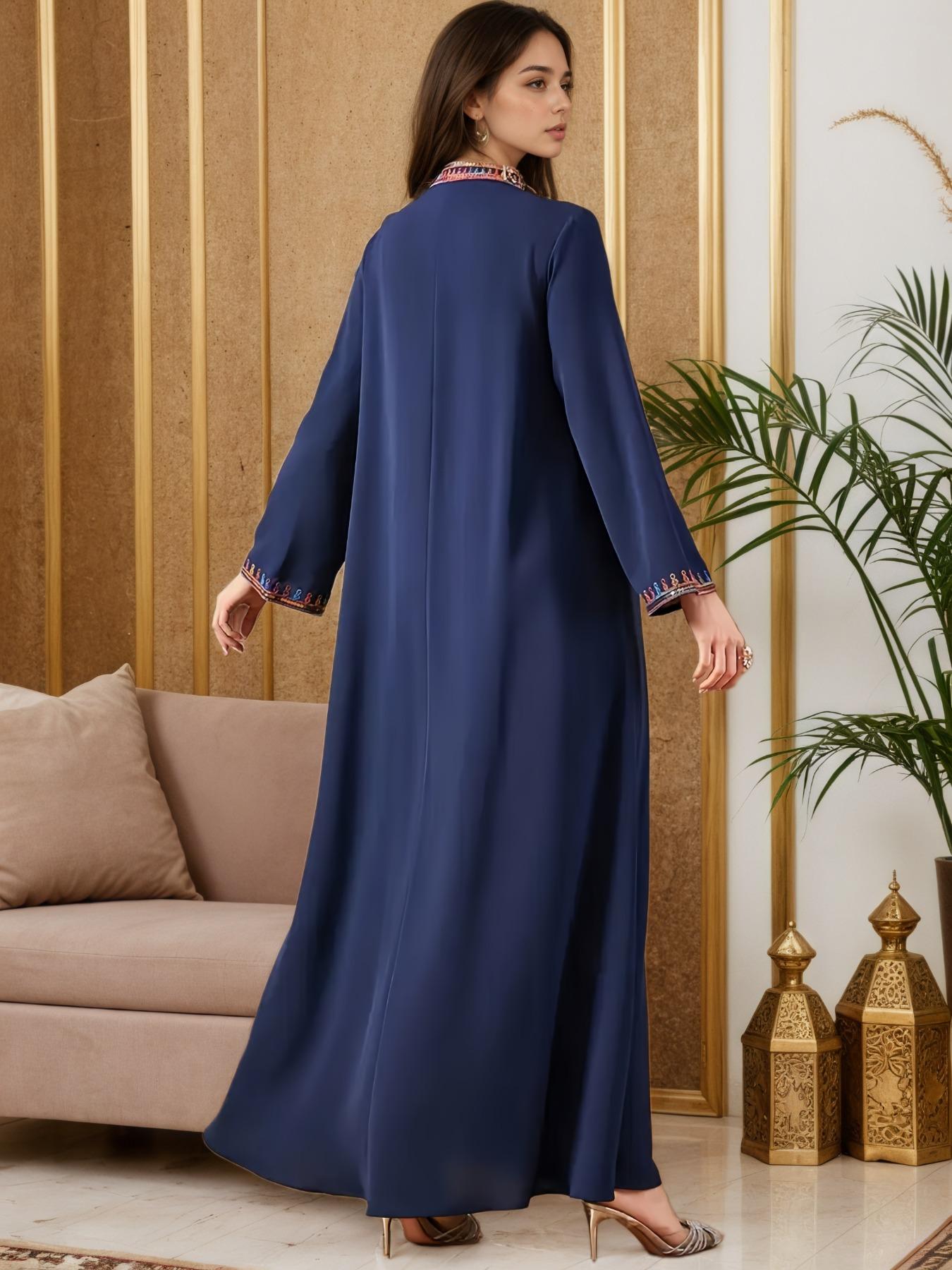 Elegant Muslim Women's Long Robe with Colorful Embroidery, Perfect for All Seasons, Stylish and Comfortable Clothing, Muslim Women Gowns Elegant Muslim Women's Long Robe with Colorful Embroidery, Perfect for All Seasons, Stylish and Comfortable Clothing, Muslim Women Gowns