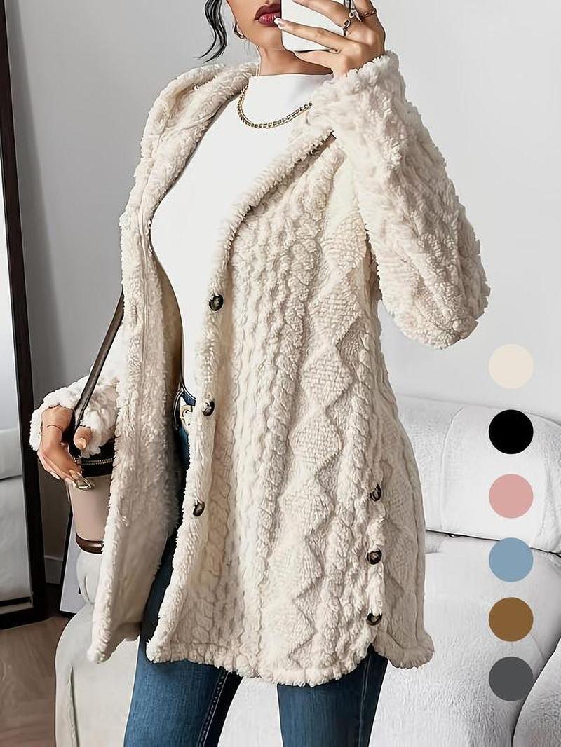 Women's Solid Color Fuzzy Hooded Jacket, Casual Long Sleeve Outerwear for Daily Wear, Ladies Clothes for All Seasons Women's Solid Color Fuzzy Hooded Jacket, Casual Long Sleeve Outerwear for Daily Wear, Ladies Clothes for All Seasons