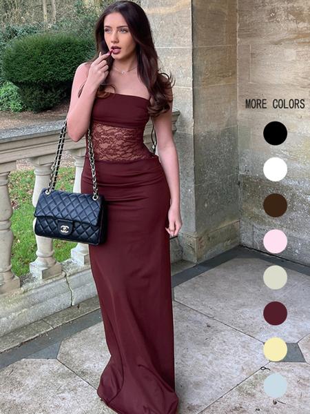 Women's Patchwork Floral Lace Tie Back Cami  Dress, Elegant Fashion Long Dress for Party Club Dating Wear, Women Dress for Summer