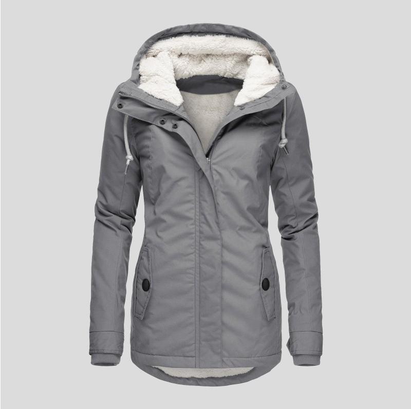 Winter Thickened Cotton Parka with Fleece Lining Hooded Warm Coat Mid-Length Women's Fitted Long Sleeve Outerwear Black Imitation Fur Tops for Casual Basic Minimalist Womenswear Elegance Style - Jackets Winter Thickened Cotton Parka with Fleece Lining Hooded Warm Coat Mid-Length Women's Fitted Long Sleeve Outerwear Black Imitation Fur Tops for Casual Basic Minimalist Womenswear Elegance Style - Jackets