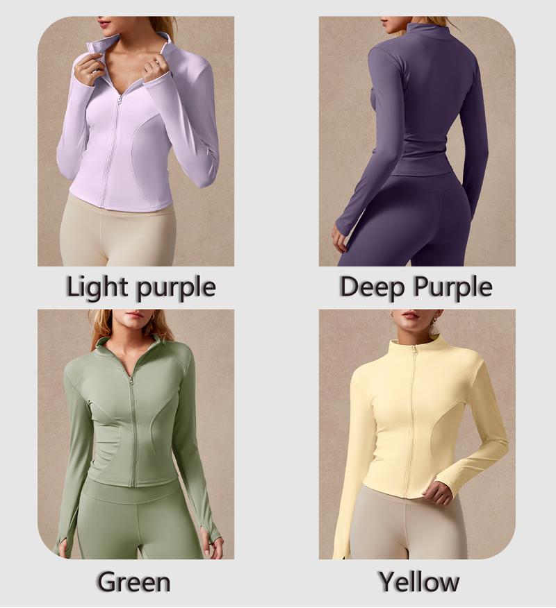 NcmRyu Women's Full Zip Long Sleeved Sports Jacket Slim Fit Quick Dry Stretch Fabric with Thumb Holes for Running Yoga Gym Workout Outfits Activewear