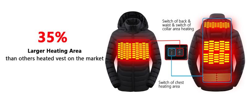 Norwell Heated Hoodie Jacket with 7.4V/3A 5000mAh Battery Pack, Dual Control 5Heat Zones LED Waterproof Comfort Basic Winter Clothes Men, Plus Size Women's Clothing - Black Norwell Heated Hoodie Jacket with 7.4V/3A 5000mAh Battery Pack, Dual Control 5Heat Zones LED Waterproof Comfort Basic Winter Clothes Men, Plus Size Women's Clothing - Black