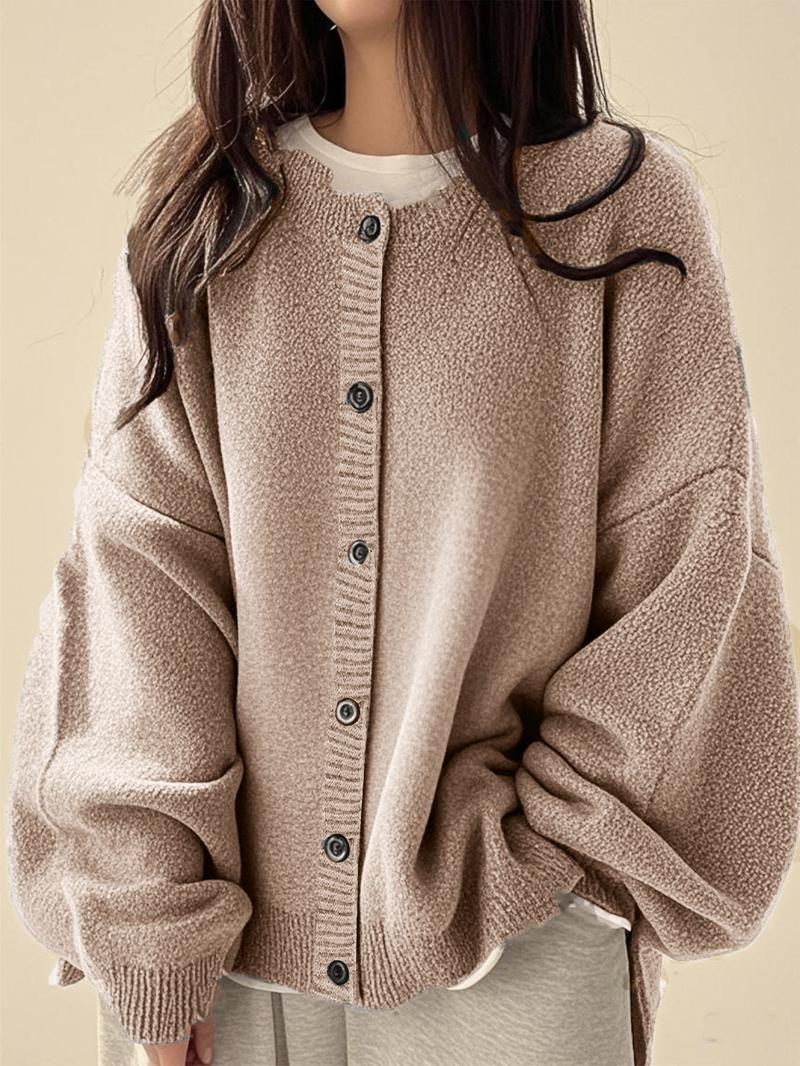Women's Plain Button Front Knit Cardigan, Casual Long Sleeve Knitwear for Daily Wear, Ladies Clothes for All Seasons