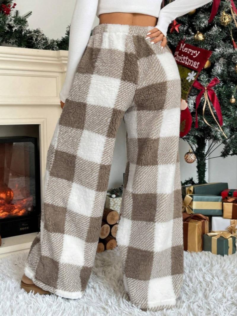Winter New Vintage Plaid Elastic Straight Loose Thick Warm Casual Pants, Comfortable and Stylish for Cold Weather Wear Winter New Vintage Plaid Elastic Straight Loose Thick Warm Casual Pants, Comfortable and Stylish for Cold Weather Wear