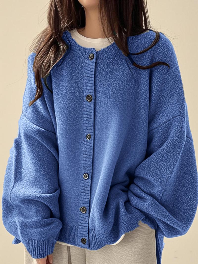 Women's Plain Button Front Knit Cardigan, Casual Long Sleeve Knitwear for Daily Wear, Ladies Clothes for All Seasons