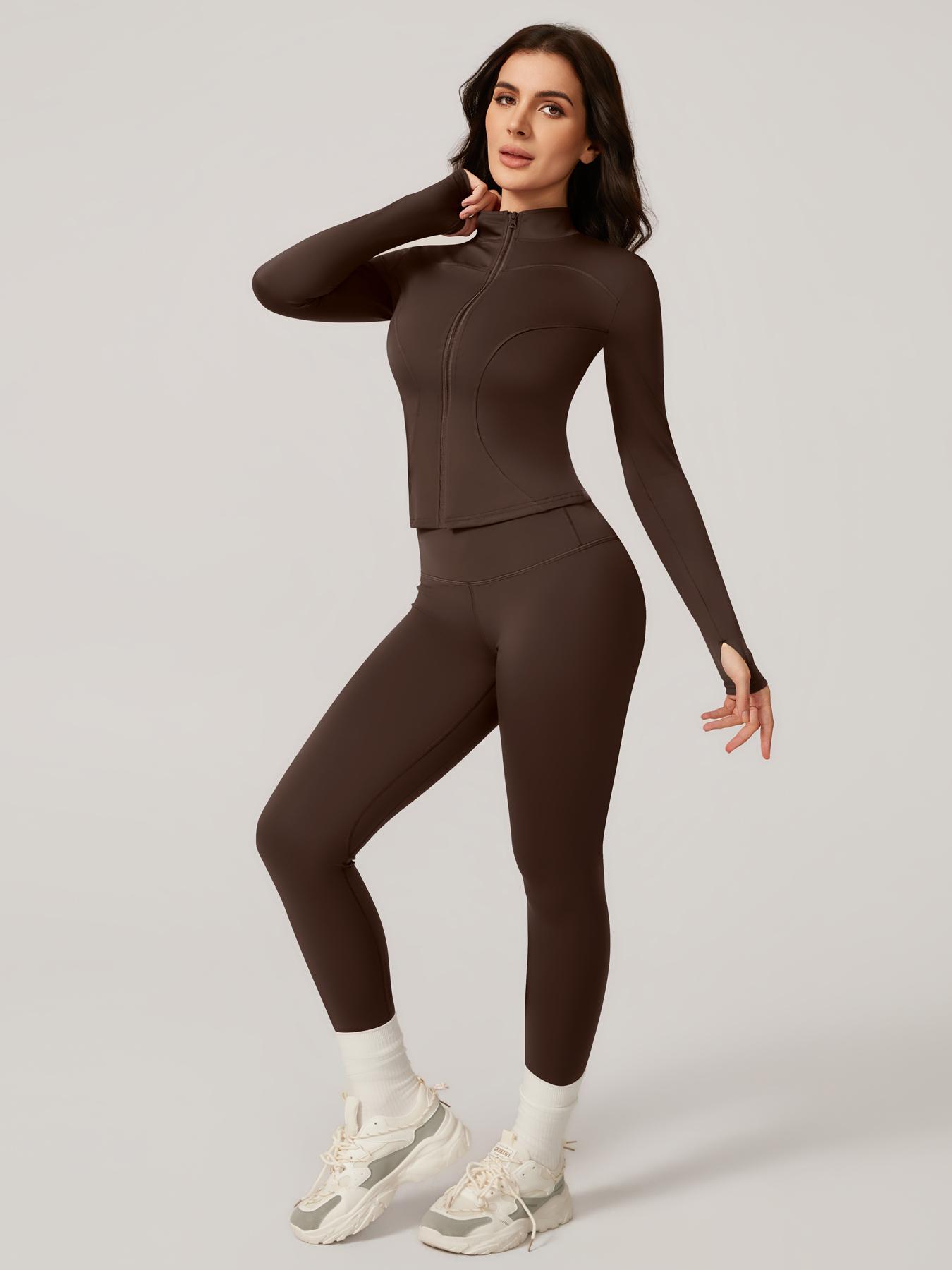 Women's Two-Piece Slim-Fitting Workout Set, Long Sleeve Top and Below-Ankle Sports Pants with Natural Waistline, All-Season Wearable Comfort Tracksuit Set, Stretchy Suit Set, Sportswear Set