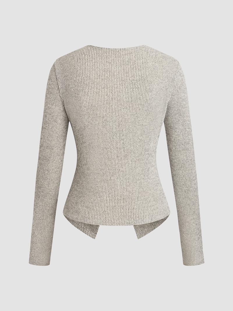 Women's Casual Elegant Ribbed Knit Button Long Sleeve Top, Fitted Plain Design, All Season Wear, Moderate Fabric Thickness Women's Casual Elegant Ribbed Knit Button Long Sleeve Top, Fitted Plain Design, All Season Wear, Moderate Fabric Thickness
