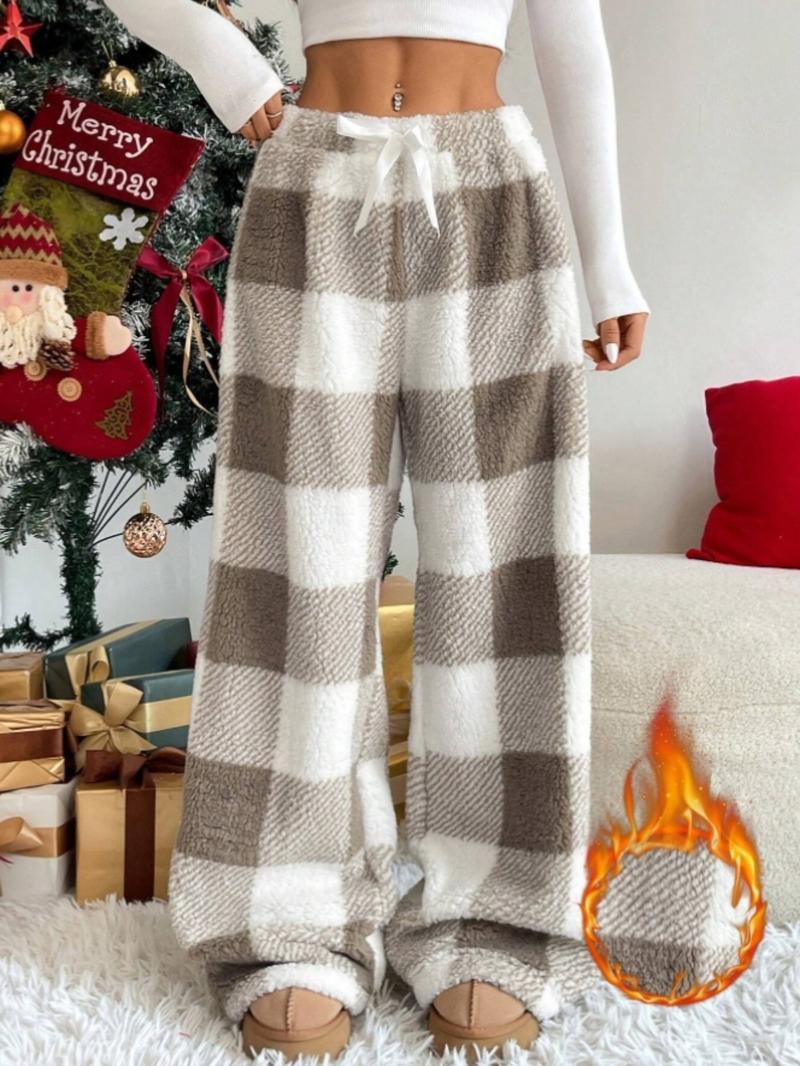 Winter New Vintage Plaid Elastic Straight Loose Thick Warm Casual Pants, Comfortable and Stylish for Cold Weather Wear Winter New Vintage Plaid Elastic Straight Loose Thick Warm Casual Pants, Comfortable and Stylish for Cold Weather Wear