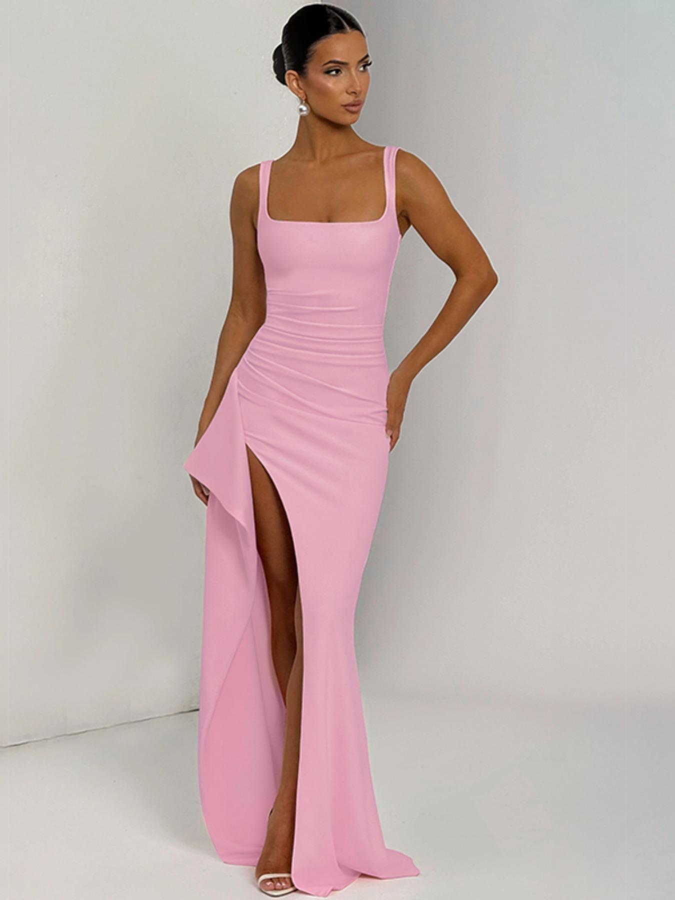 Women's Plain Split Thigh Backless Dress, Elegant Sexy Sleeveless Dress for Party Club Dating Wear, Ladies Clothes for All Seasons, Floor Length Slip Dress Women's Plain Split Thigh Backless Dress, Elegant Sexy Sleeveless Dress for Party Club Dating Wear, Ladies Clothes for All Seasons, Floor Length Slip Dress