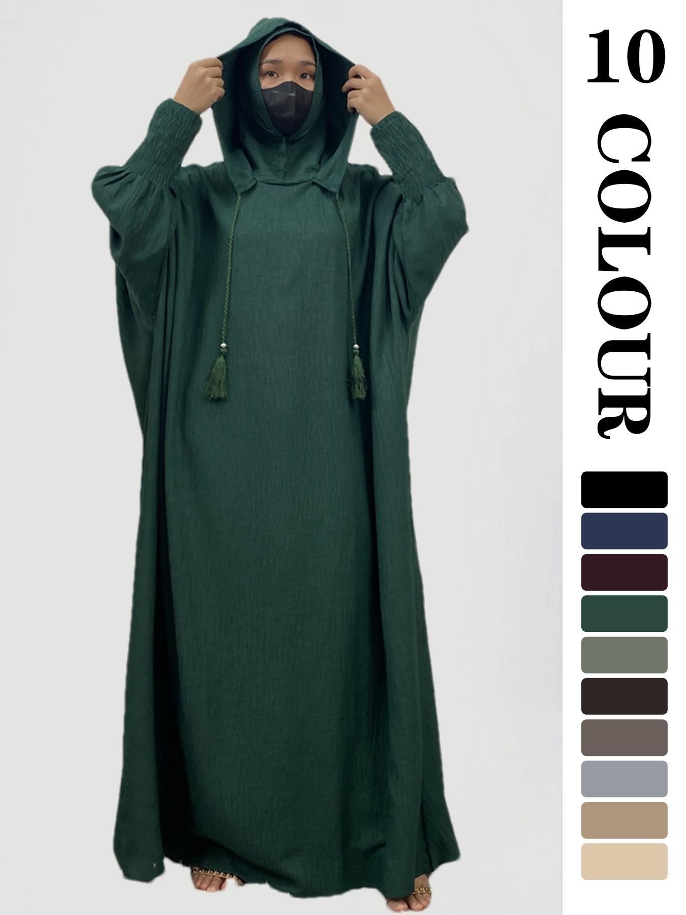 Women's Solid Hooded Dress, Casual Long Sleeve Dress for Fall & Winter, Women's Islamic Clothing for Daily Wear, Modesty Muslim Clothing Women's Solid Hooded Dress, Casual Long Sleeve Dress for Fall & Winter, Women's Islamic Clothing for Daily Wear, Modesty Muslim Clothing