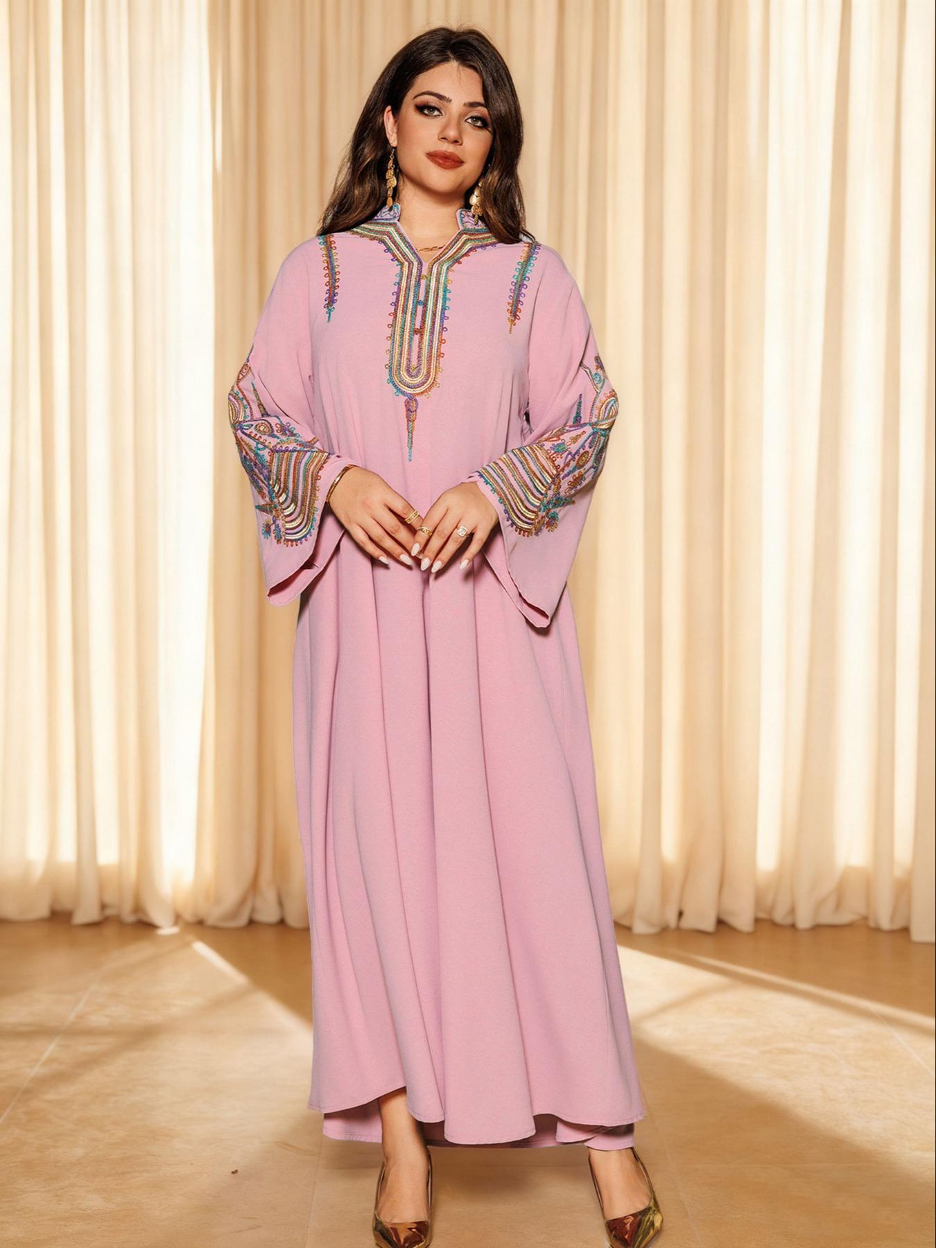 Elegant Muslim Women's Long Robe with Colorful Embroidery, Perfect for All Seasons, Stylish and Comfortable Clothing, Muslim Women Gowns Elegant Muslim Women's Long Robe with Colorful Embroidery, Perfect for All Seasons, Stylish and Comfortable Clothing, Muslim Women Gowns