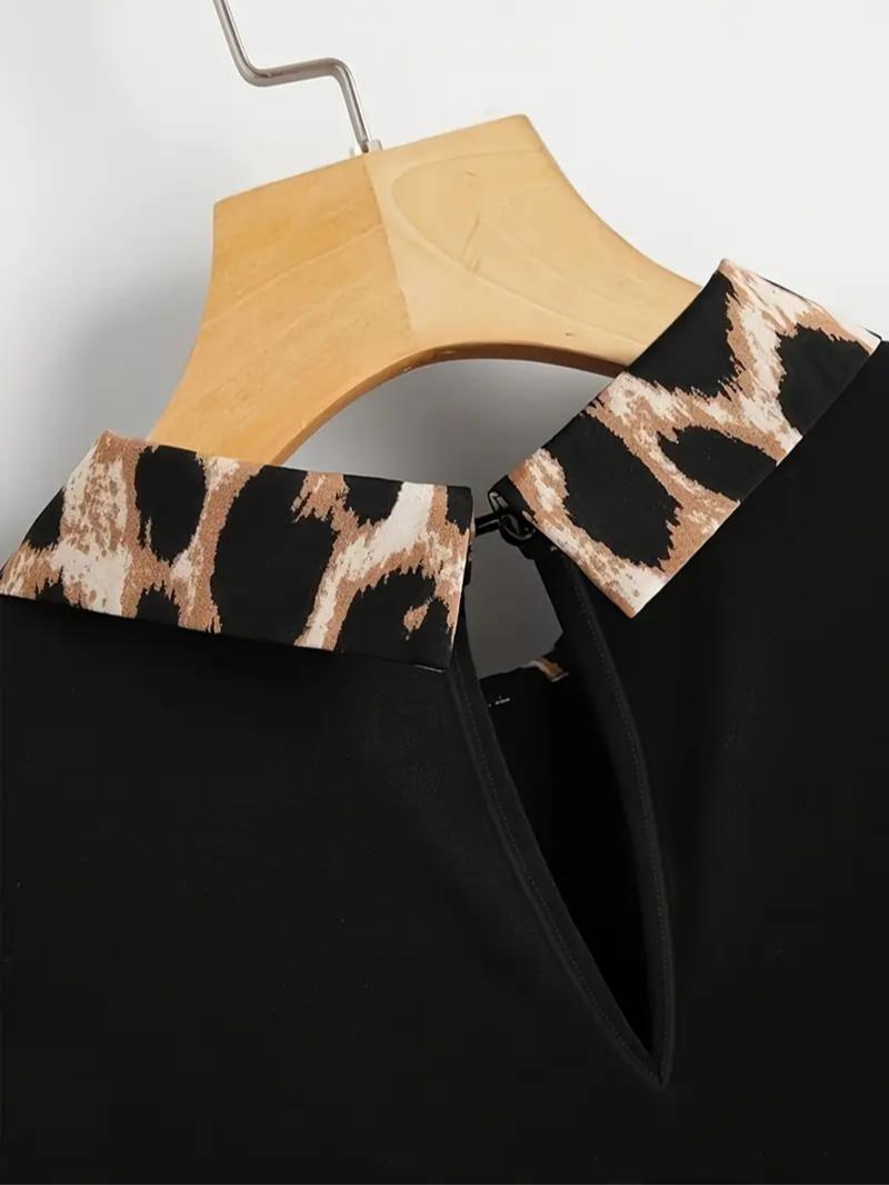 【Plus Size】 Leopard Print Curved Hem Pullover Sweatshirt, Casual Long Sleeve Sweatshirt for Fall & Winter, Women's Clothing for Daily Wear