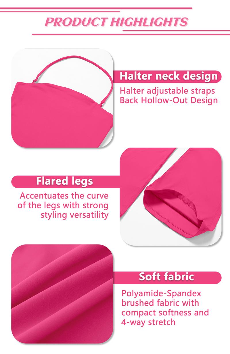 TimeOFF Women's Halter Neck Bodycon Flared Leg Jumpsuit – Stylish & Comfortable for Fitness & Fashion,Stylish & Comfortable Athleisure Outfit, Butt Lifting, High Waist Workout Gym Clothing Stretchable Activewear,jumpsuit women