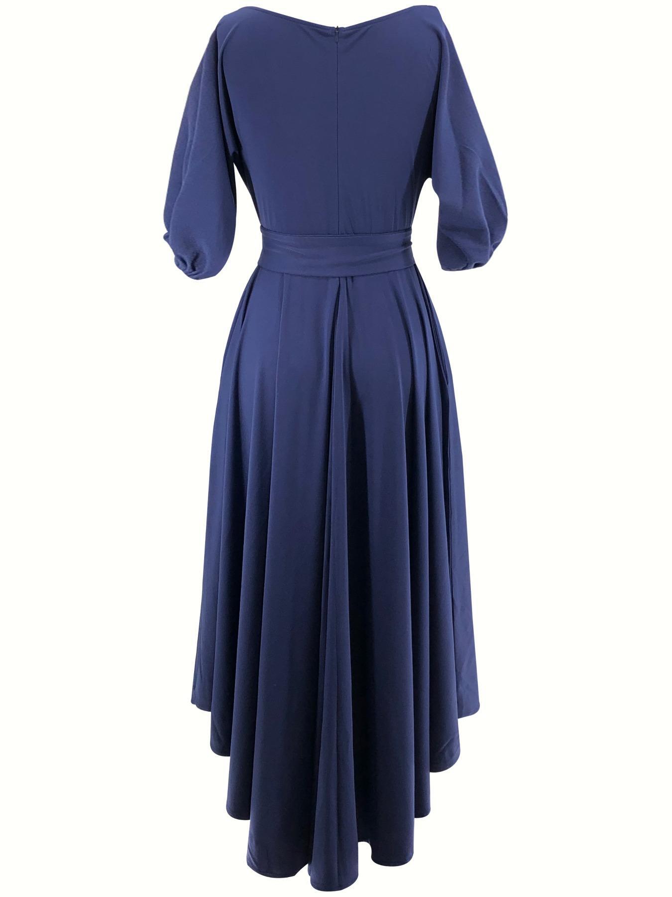 Women's Plain Belted Split Boat Neck Dress, Elegant Bishop Sleeve A Line Dress for Summer, Summer Outfits 2024, Fashion Women's Dress for Casual Daily Wear, Womenswear Women's Plain Belted Split Boat Neck Dress, Elegant Bishop Sleeve A Line Dress for Summer, Summer Outfits 2024, Fashion Women's Dress for Casual Daily Wear, Womenswear