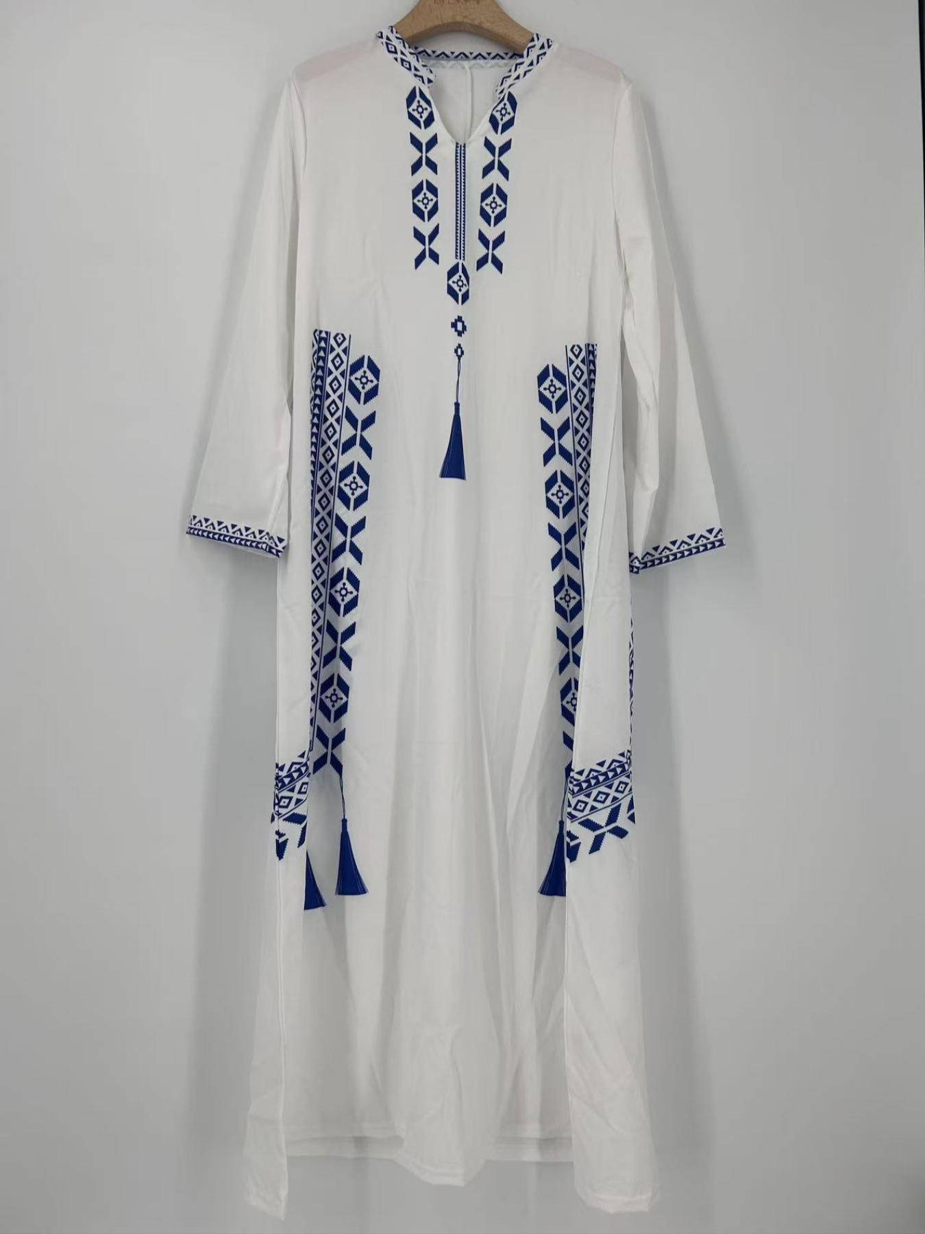 Women's Digital Print Dress, Middle Eastern Style Woven Fabric Long Sleeve A-Line Dress, Fitted Casual Fashion for Spring & Fall Seasons, Womenswear Women's Digital Print Dress, Middle Eastern Style Woven Fabric Long Sleeve A-Line Dress, Fitted Casual Fashion for Spring & Fall Seasons, Womenswear