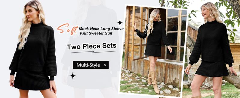 Imily Bela Women's 2 Piece Outfits 2025 Long Sleeve Mock Neck Ribbed Sweaters And Mini Skirt Two Piece Sets