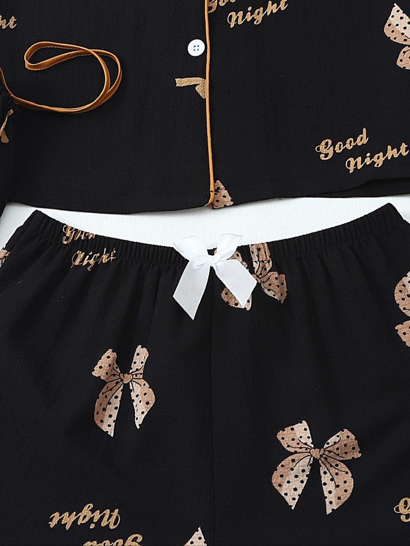 Women's All Over Print Top & Shorts & Pants & Accessories Pyjama Set, Casual Comfy Pj Set, Ladies Sleepwear for All Seasons Women's All Over Print Top & Shorts & Pants & Accessories Pyjama Set, Casual Comfy Pj Set, Ladies Sleepwear for All Seasons