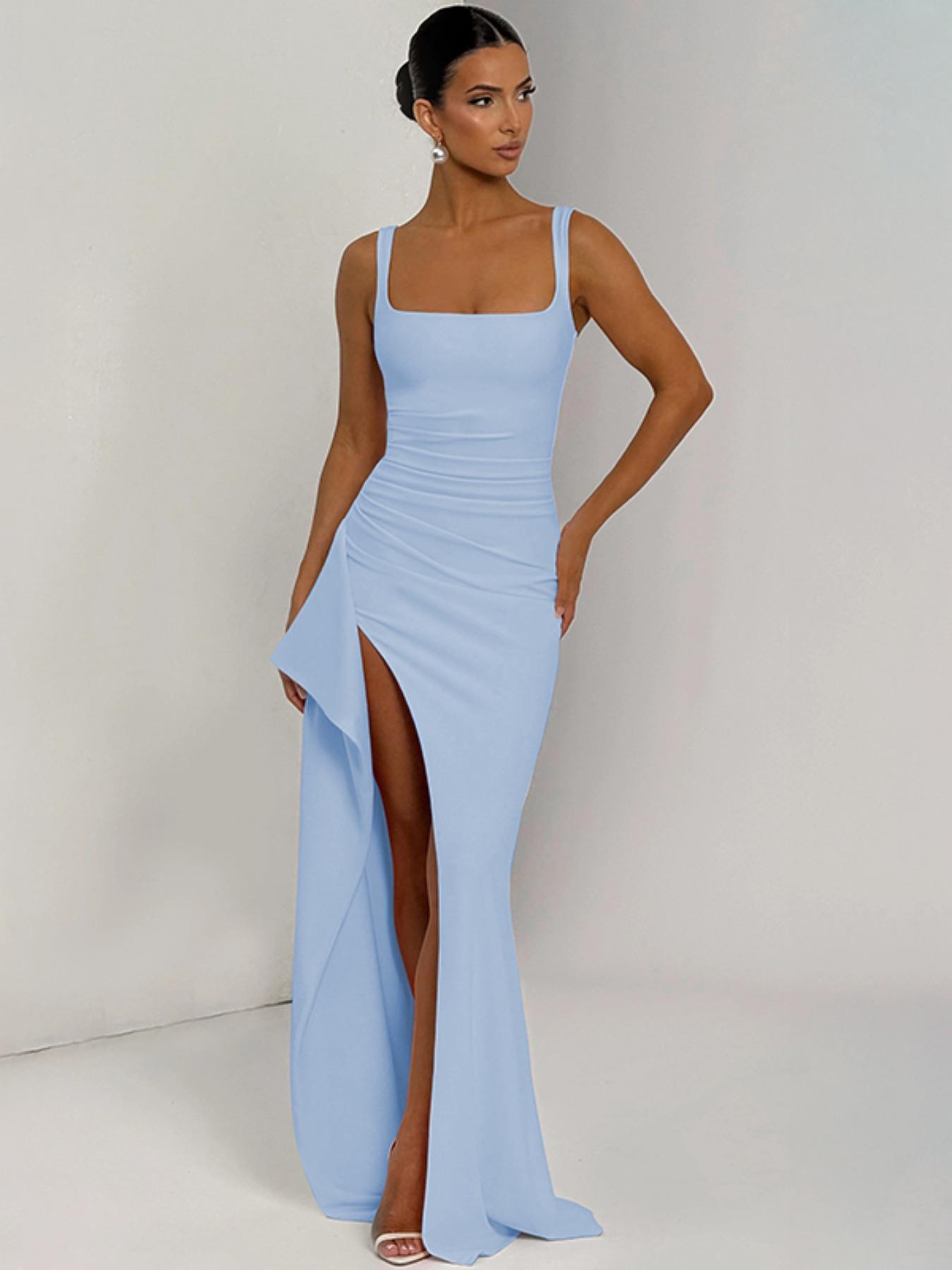 Women's Plain Split Thigh Backless Dress, Elegant Sexy Sleeveless Dress for Party Club Dating Wear, Ladies Clothes for All Seasons, Floor Length Slip Dress Women's Plain Split Thigh Backless Dress, Elegant Sexy Sleeveless Dress for Party Club Dating Wear, Ladies Clothes for All Seasons, Floor Length Slip Dress