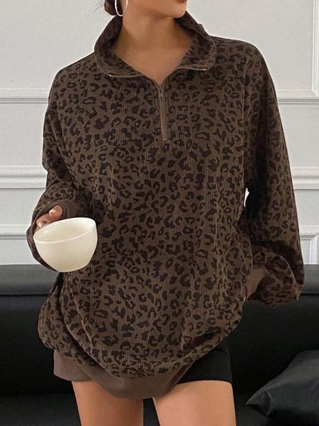 Women Casual Zip Up Front Long Sleeve Leopard Print Sweatshirt,Fall Clothes Women Casual Zip Up Front Long Sleeve Leopard Print Sweatshirt,Fall Clothes