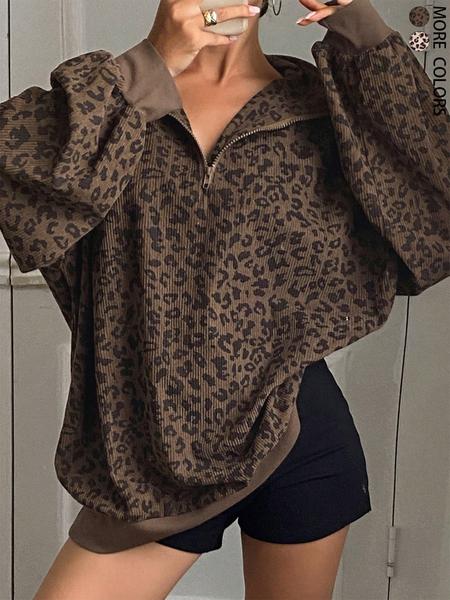 Women Casual Zip Up Front Long Sleeve Leopard Print Sweatshirt,Fall Clothes Women Casual Zip Up Front Long Sleeve Leopard Print Sweatshirt,Fall Clothes