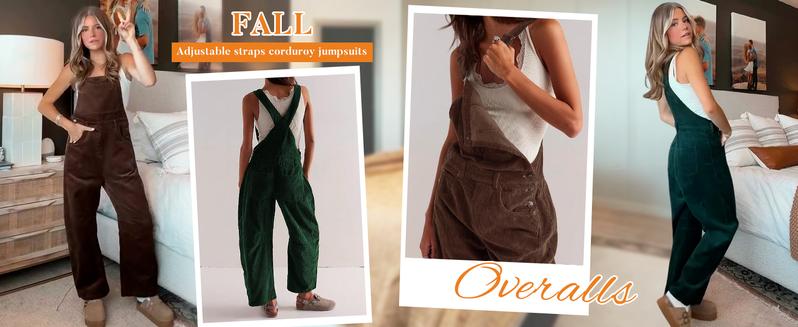 Yeokou TikTokShopBlackFriday Corduroy Overalls for Women Barrel Wide Leg Bib Corduroy Pants Women Adjustable Romper Jumpsuit with Pockets Yeokou TikTokShopBlackFriday Corduroy Overalls for Women Barrel Wide Leg Bib Corduroy Pants Women Adjustable Romper Jumpsuit with Pockets