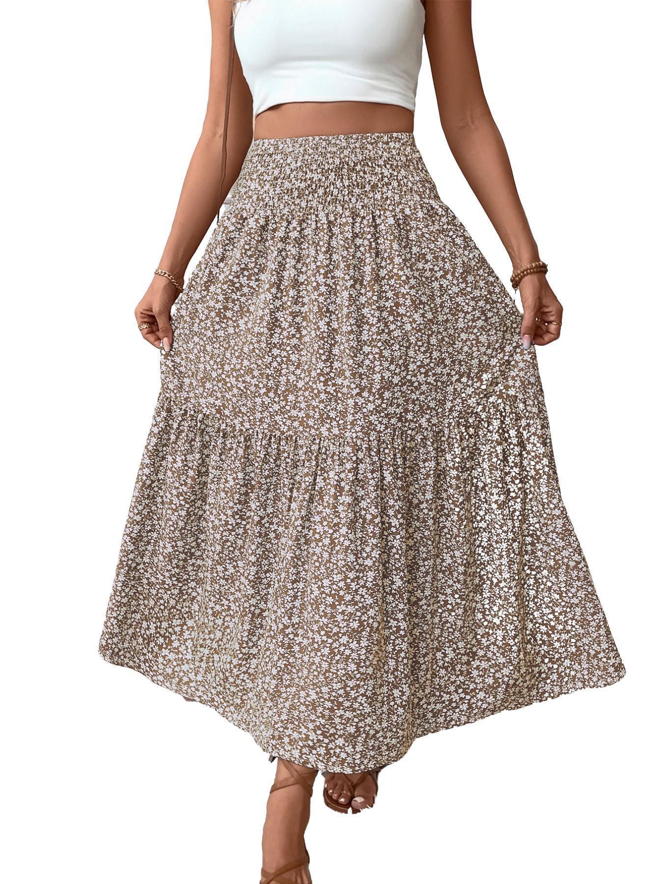 Women's Ditsy Floral Vintage Casual Vacation Layered A-Line Skirt, Elegant Long Skirt for Spring & Fall, All over Print Fitted Style Women's Ditsy Floral Vintage Casual Vacation Layered A-Line Skirt, Elegant Long Skirt for Spring & Fall, All over Print Fitted Style